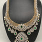 AD Emerald Green Stone Dual Tone Long Necklace