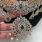 AD Emerald Green Stone Dual Tone Long Necklace