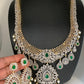 AD Emerald Green Stone Dual Tone Long Necklace
