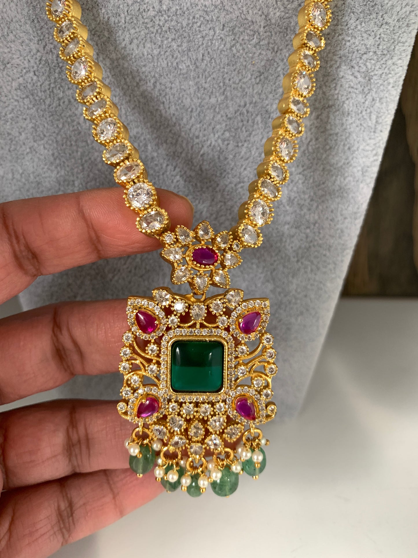 AD Multi Stone Long Necklace
