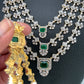 AD Emerald Green Stone Multi Layer Long Necklace