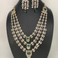 AD Emerald Green Stone Multi Layer Long Necklace