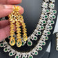 AD Emerald Green Stone Double Layer Short Mid Length Necklace