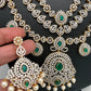 AD Emerald Green Stone Three Layer Teen Lada Long Necklace