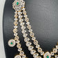 AD Emerald Green Stone Three Layer Teen Lada Long Necklace