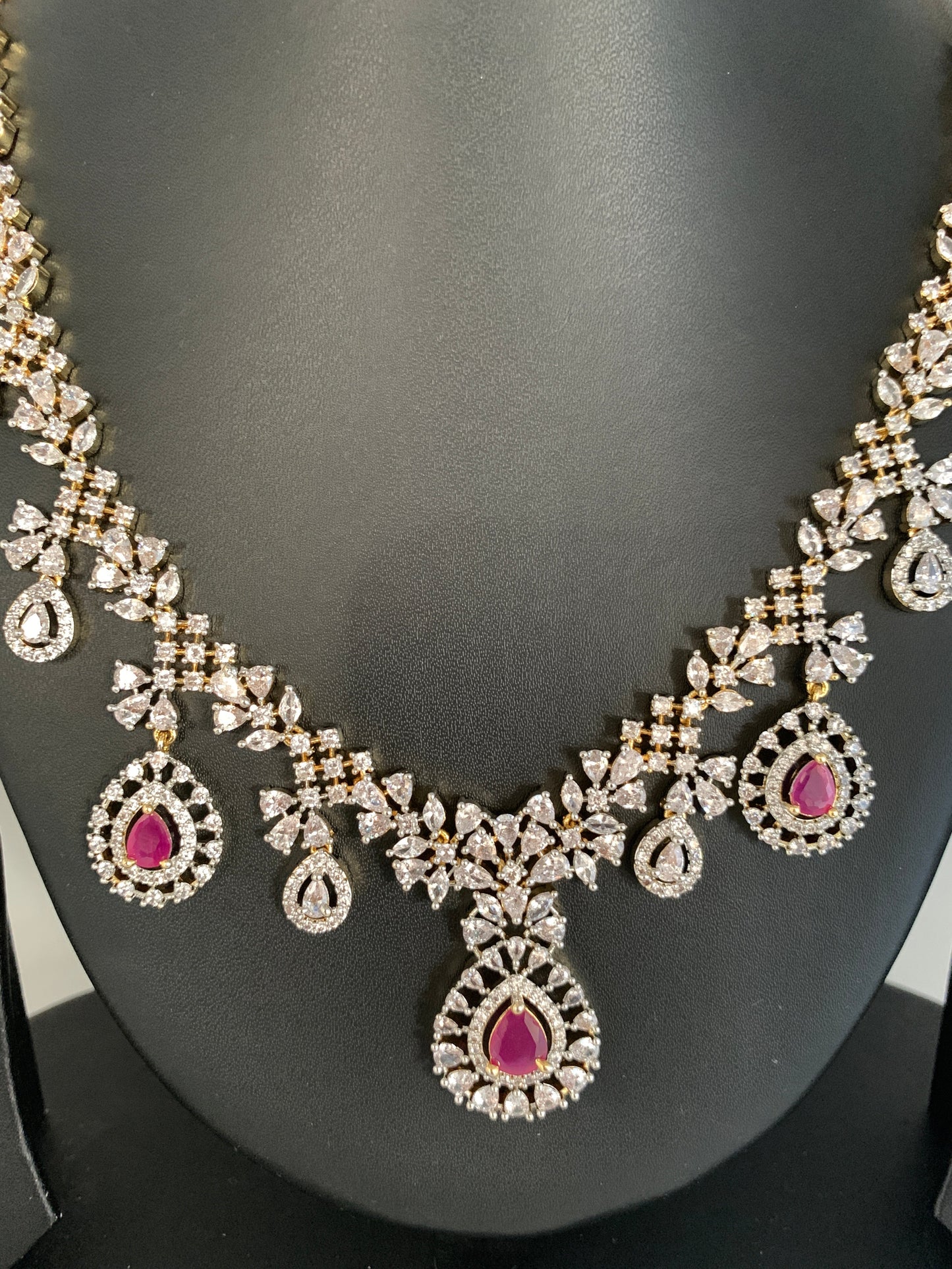 AD Ruby Red Stone Short Necklace