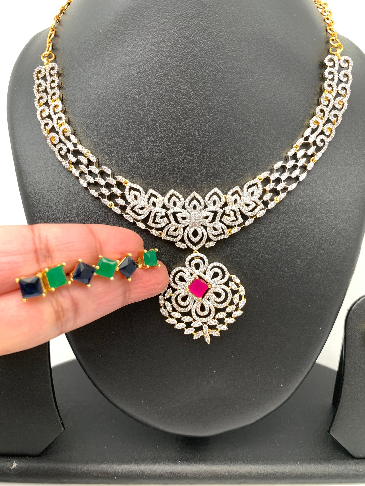 AD Changeable Multi Stone Short Neckline Necklace