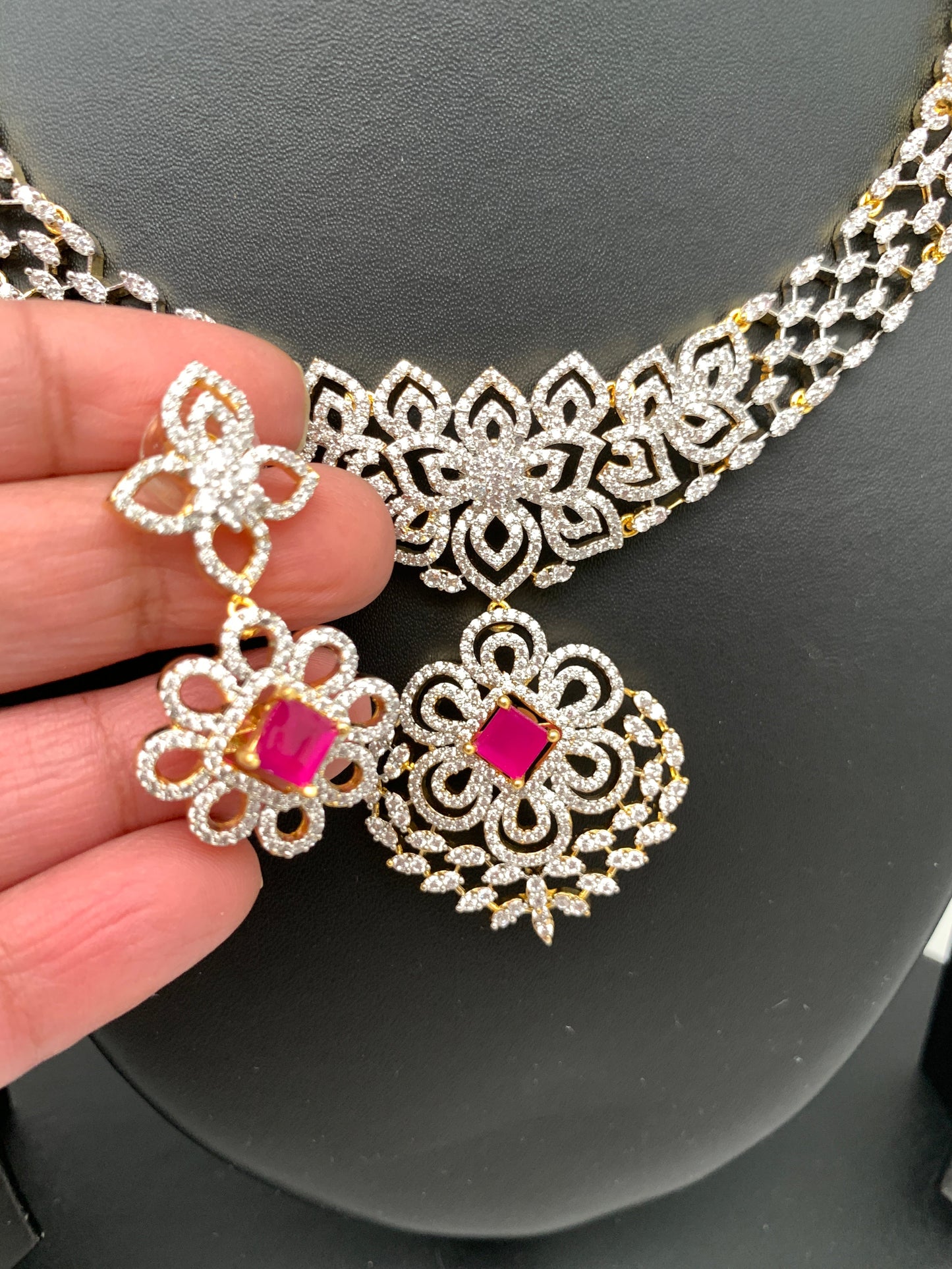 AD Changeable Multi Stone Short Neckline Necklace