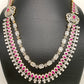 AD Ruby Red Stone Double Line Long Necklace