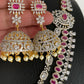 AD Ruby Red Stone Double Line Long Necklace