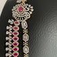 AD Ruby Red Stone Double Line Long Necklace
