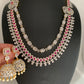 AD Ruby Red Stone Double Line Long Necklace