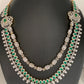 AD Emerald Green Stone Double Line Long Necklace