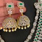 AD Emerald Green Stone Double Line Long Necklace