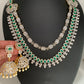 AD Emerald Green Stone Double Line Long Necklace