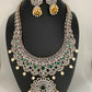 AD Emerald Green Stone Mango Leaf Design Long Necklace