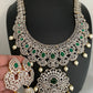 AD Emerald Green Stone Mango Leaf Design Long Necklace