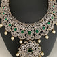 AD Emerald Green Stone Mango Leaf Design Long Necklace