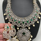 AD Emerald Green Stone Mango Leaf Design Long Necklace