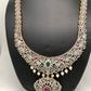 AD Red Green Multi Stone Long Necklace