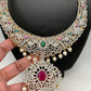 AD Red Green Multi Stone Long Necklace
