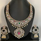 AD Red Green Multi Stone Short Necklace