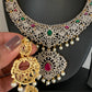 AD Red Green Multi Stone Short Necklace