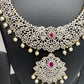 AD Ruby Red Stone Short Neckline Necklace