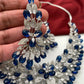 AD Blue Stone Silver Finish Neckline Short Neckalce