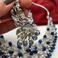 AD Blue Stone Silver Finish Neckline Short Neckalce