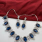 CZ Sapphire Blue Doublet Stone Silver Finish Short Neckalce