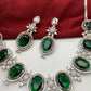 CZ Green Doublet Stone Silver Finish Short Neckalce