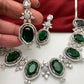 CZ Green Doublet Stone Silver Finish Short Neckalce