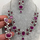 AD Red Stone Silver Finish Short Neckline Neckalce