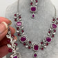 AD Red Stone Silver Finish Short Neckline Neckalce