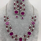 AD Red Stone Silver Finish Short Neckline Neckalce