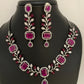 AD Red Stone Silver Finish Short Neckline Neckalce