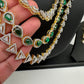 AD Green Stone Three Line Teen Lada Short Neckalce