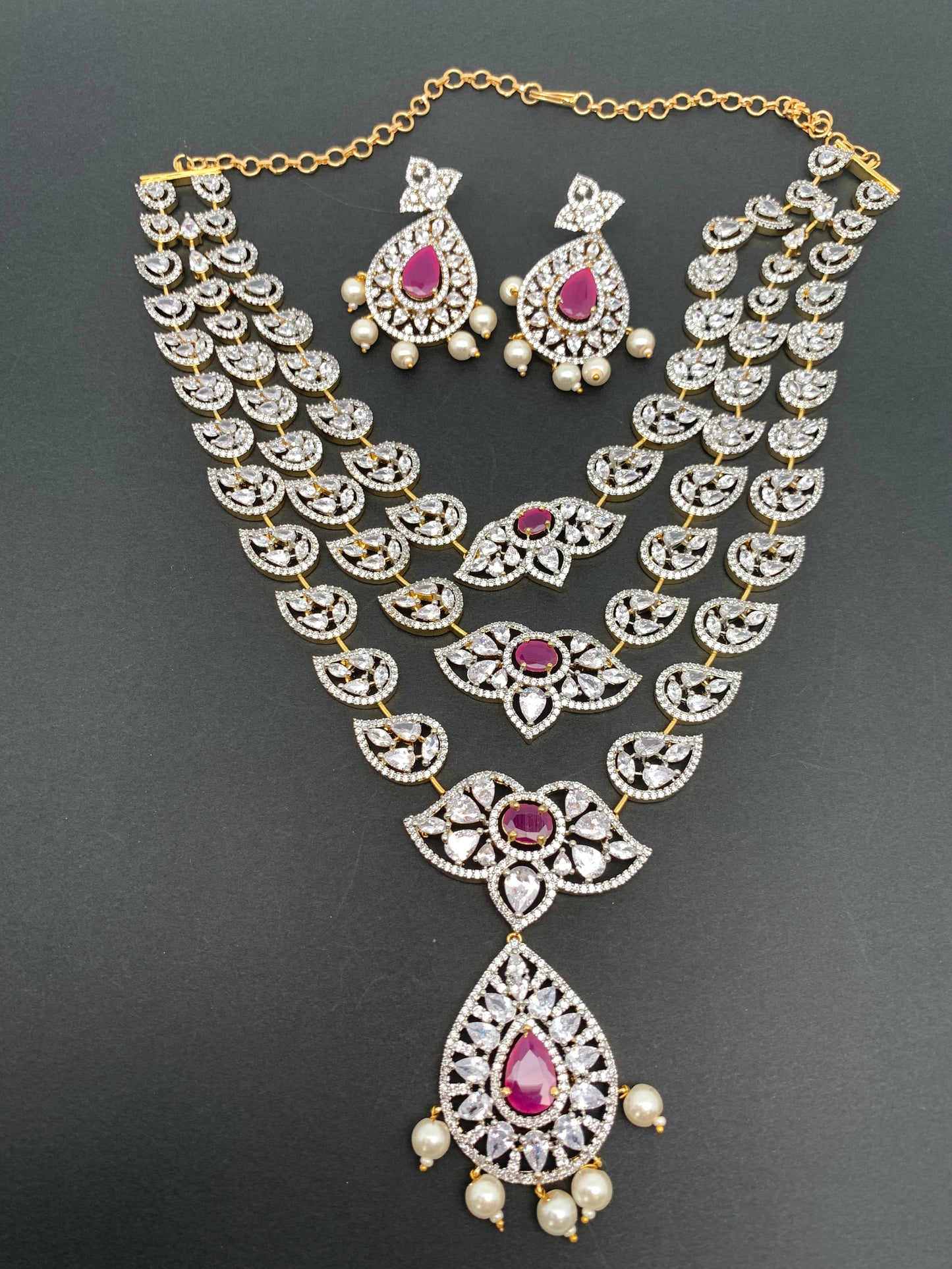AD Ruby Red Stone Multi Layer Teen Lada Short Necklace