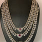 AD Ruby Red Stone Triple Layer Teen Lada Long Necklace