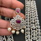 AD Ruby Red Stone Triple Layer Teen Lada Long Necklace
