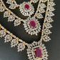 AD Ruby Red Stone Triple Layer Teen Lada Long Necklace