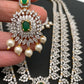 AD Emerald Green Stone Triple Layer Teen Lada Long Necklace