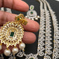 AD Emerald Green Stone Triple Layer Teen Lada Long Necklace