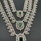 AD Emerald Green Stone Triple Layer Teen Lada Long Necklace
