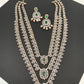 AD Emerald Green Stone Triple Layer Teen Lada Long Necklace