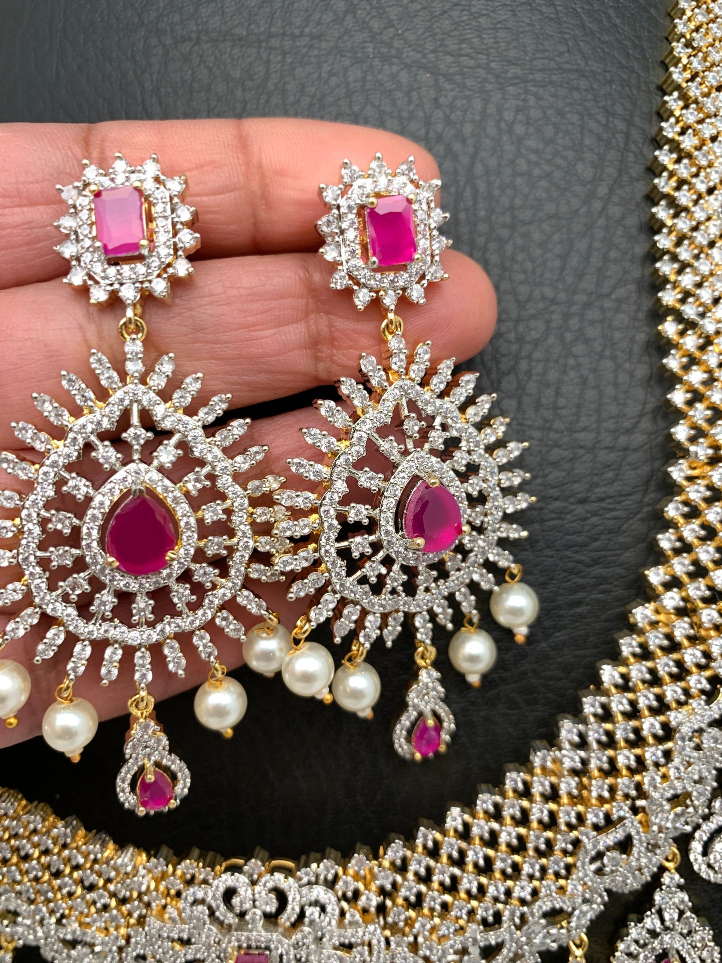 AD Ruby Red Stone Long Necklace