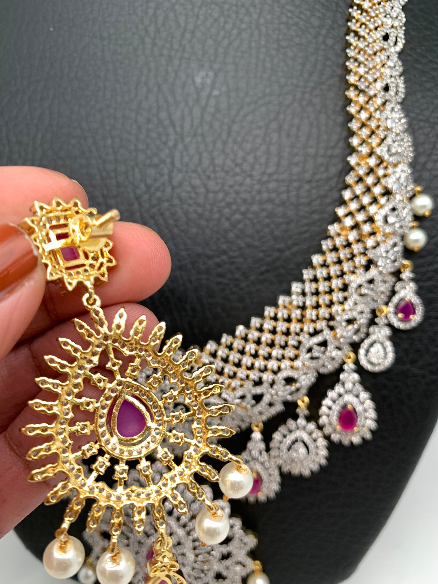 AD Ruby Red Stone Long Necklace