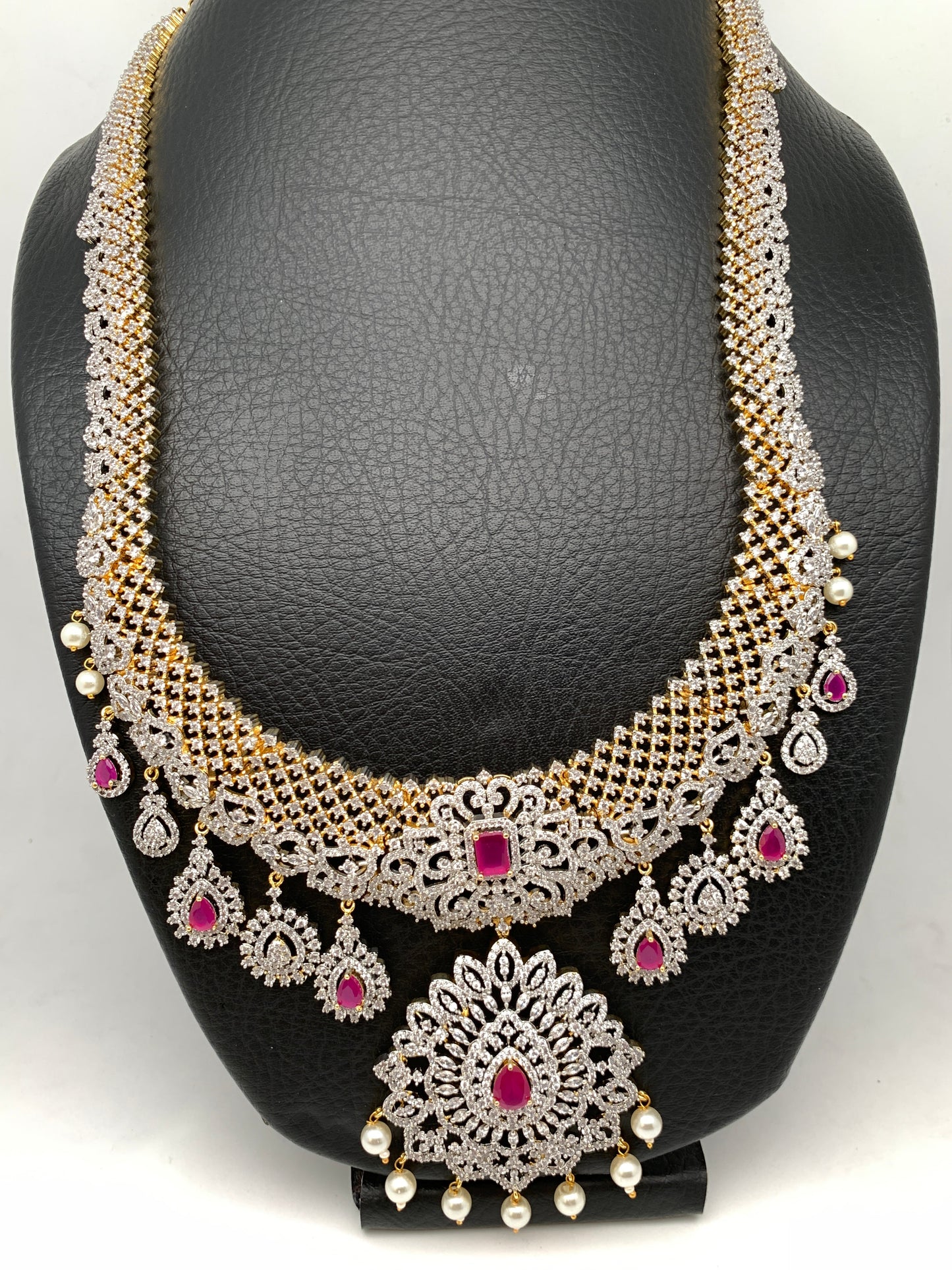 AD Ruby Red Stone Long Necklace