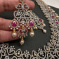 AD Ruby Red Stone U Shape Long Necklace